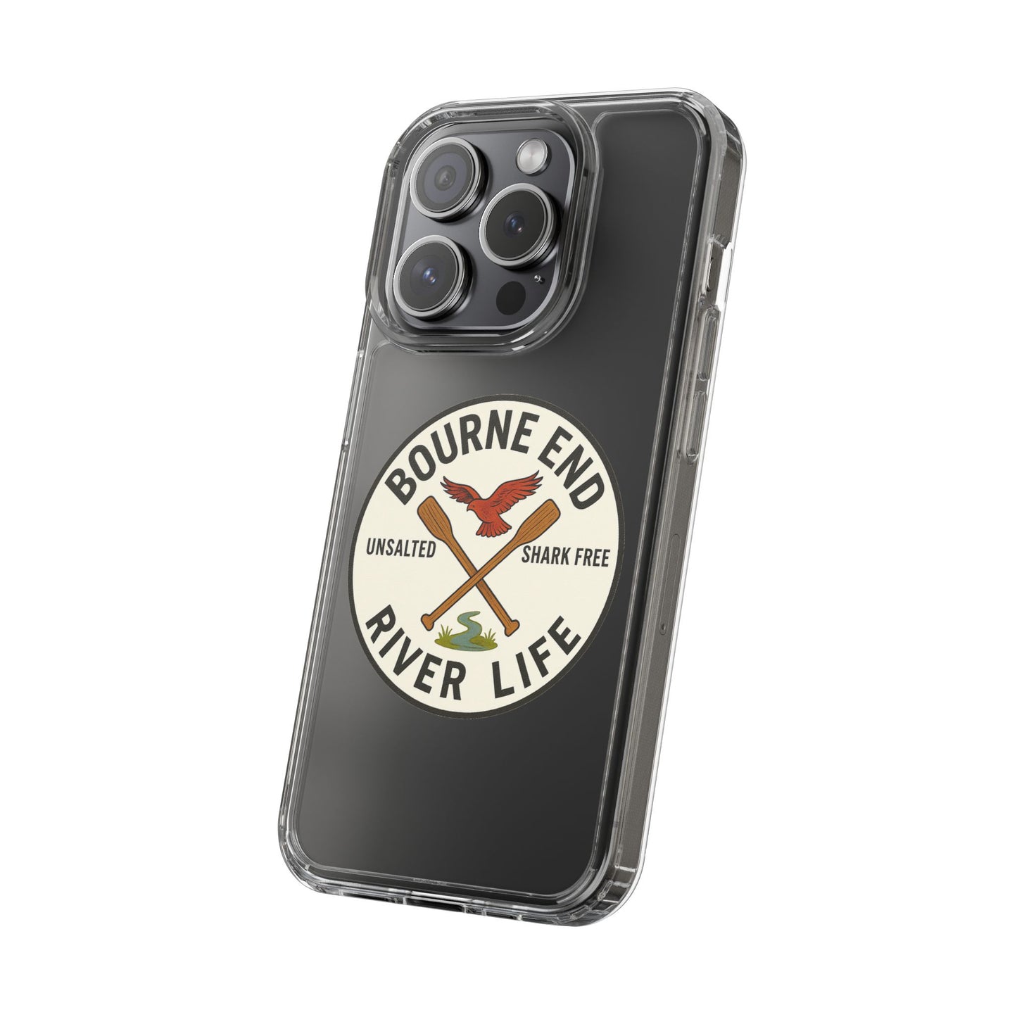 Bourne End River Life Clear Phone Case - Unsalted & Shark Free Design