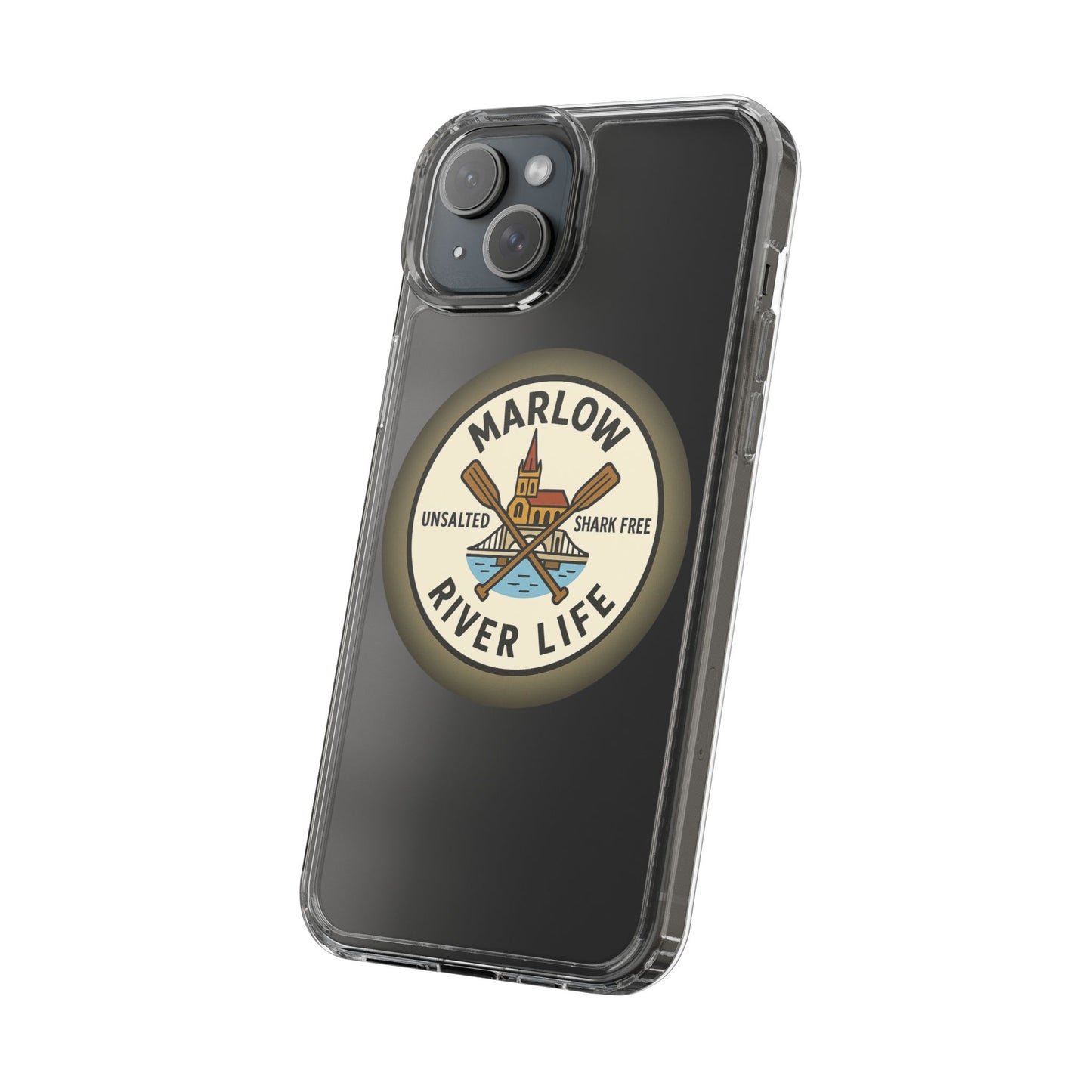 Marlow River Life Clear Phone Case - Unsalted & Shark Free Design