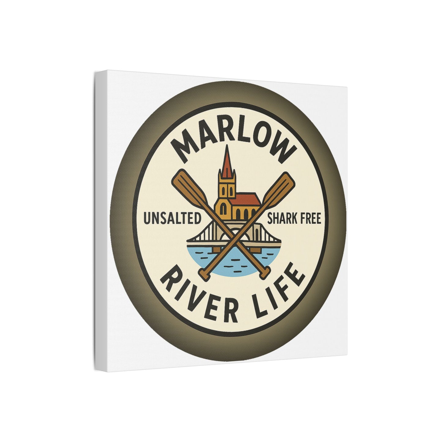 Satin Canvas Wall Art - Marlow River Life with Church and Bridge
