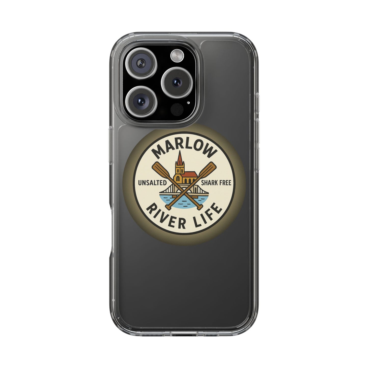 Marlow River Life Clear Phone Case - Unsalted & Shark Free Design