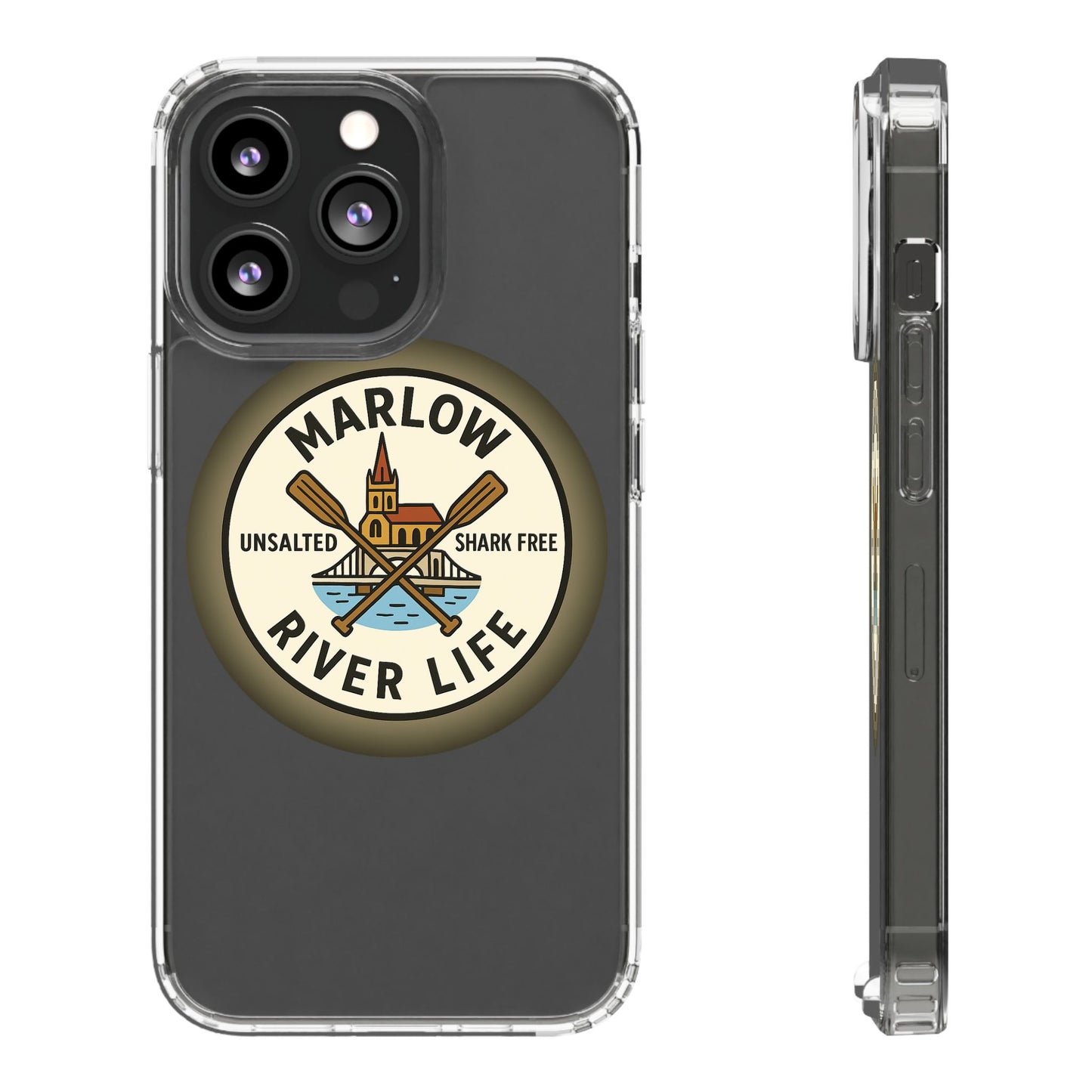 Marlow River Life Clear Phone Case - Unsalted & Shark Free Design