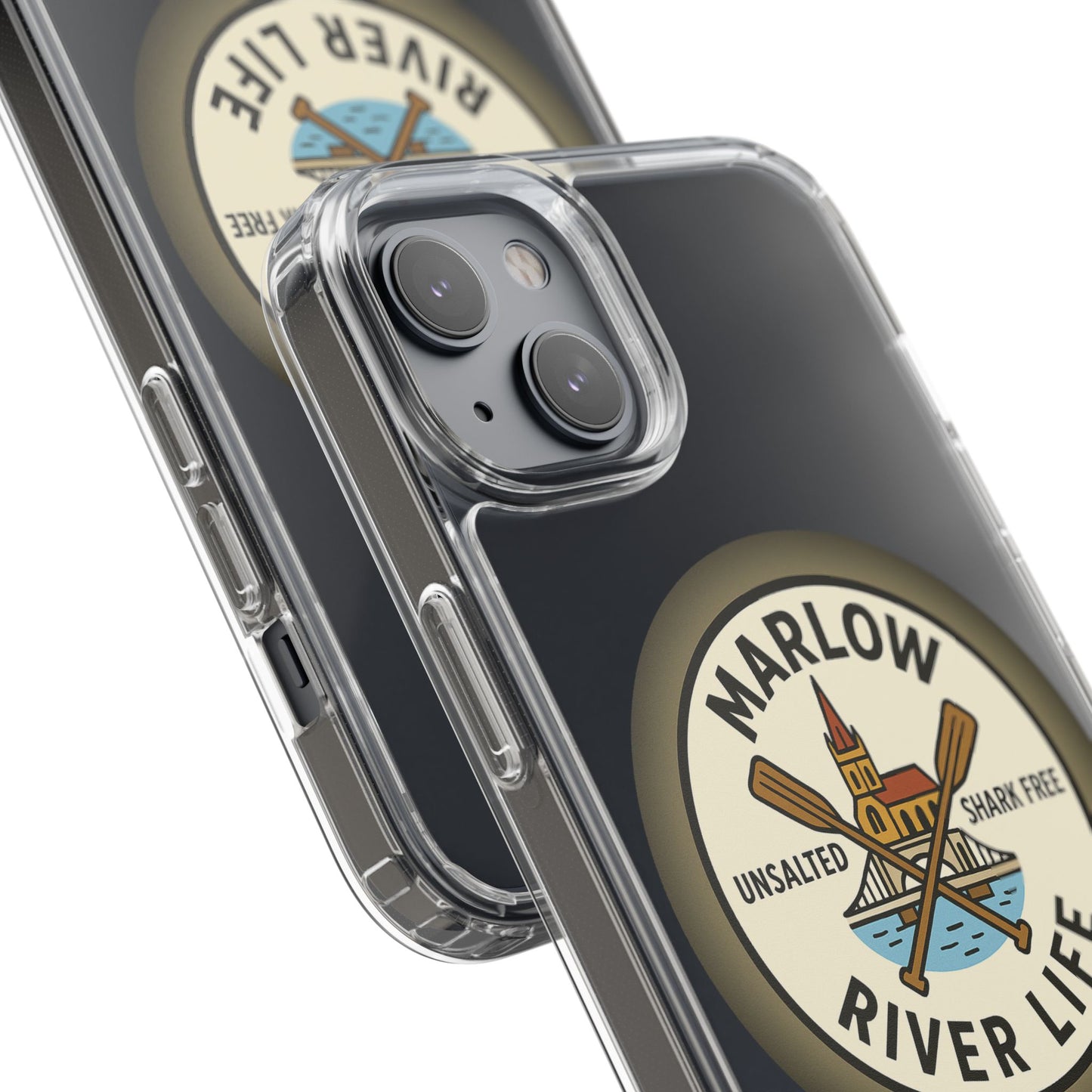 Marlow River Life Clear Phone Case - Unsalted & Shark Free Design