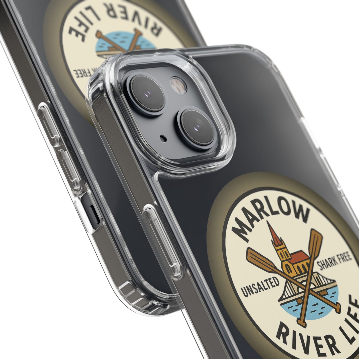 Marlow River Life Clear Phone Case - Unsalted & Shark Free Design