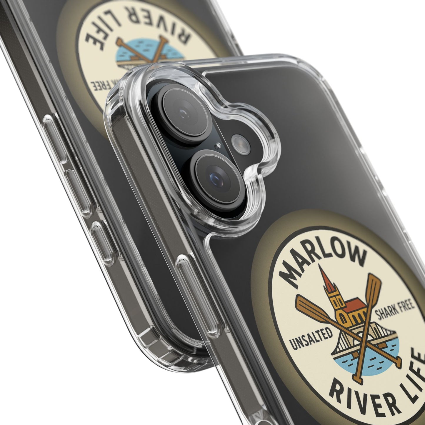 Marlow River Life Clear Phone Case - Unsalted & Shark Free Design