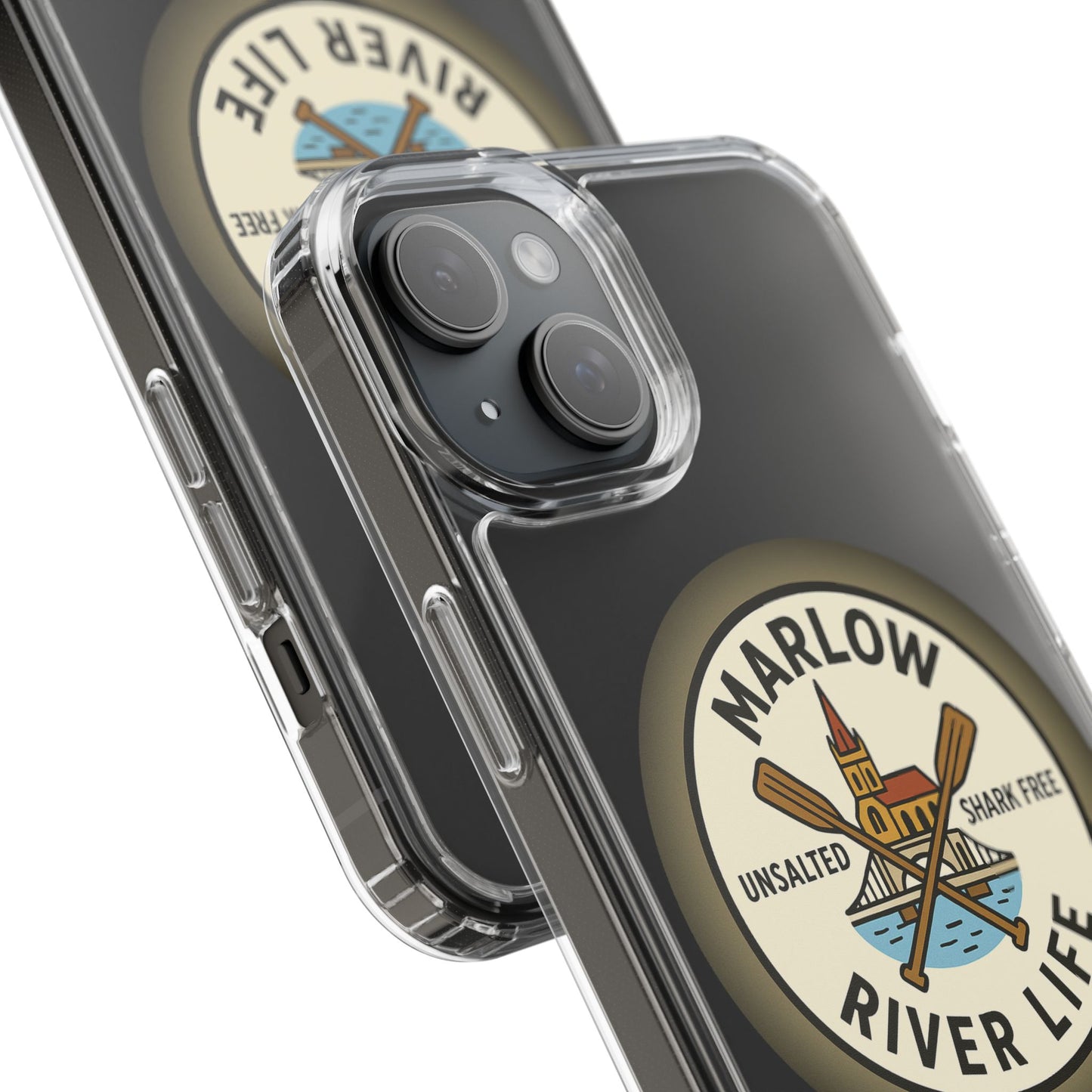 Marlow River Life Clear Phone Case - Unsalted & Shark Free Design