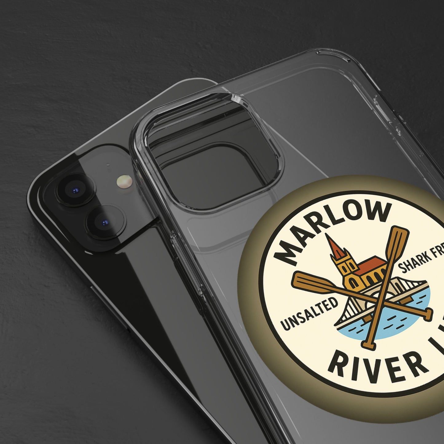 Marlow River Life Clear Phone Case - Unsalted & Shark Free Design
