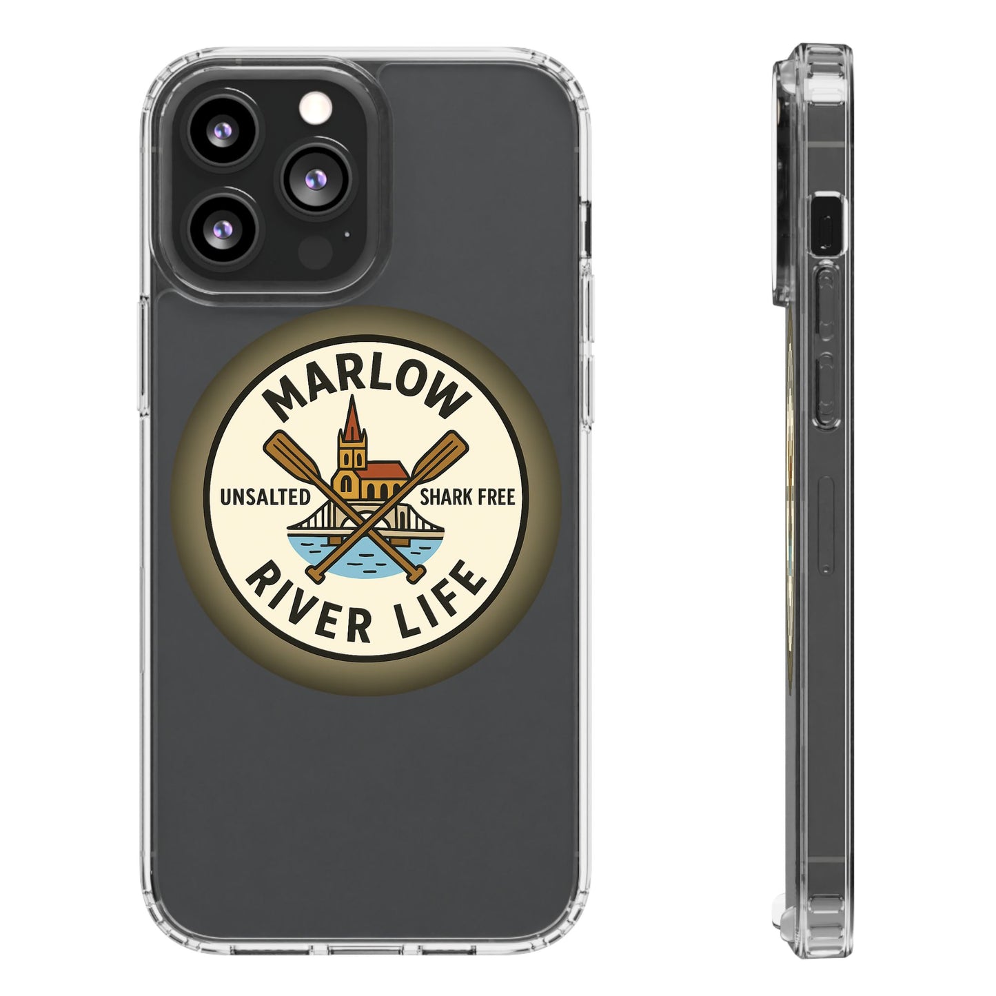 Marlow River Life Clear Phone Case - Unsalted & Shark Free Design