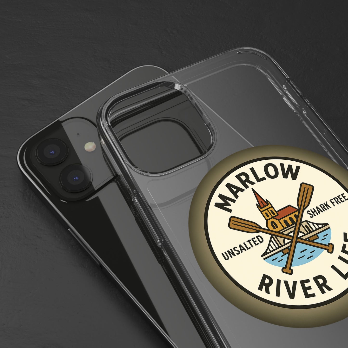 Marlow River Life Clear Phone Case - Unsalted & Shark Free Design