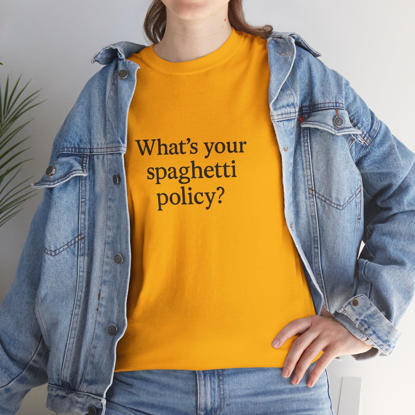 Funny Unisex Heavy Cotton Tee - 'Spagetti Policy?' Graphic T-Shirt