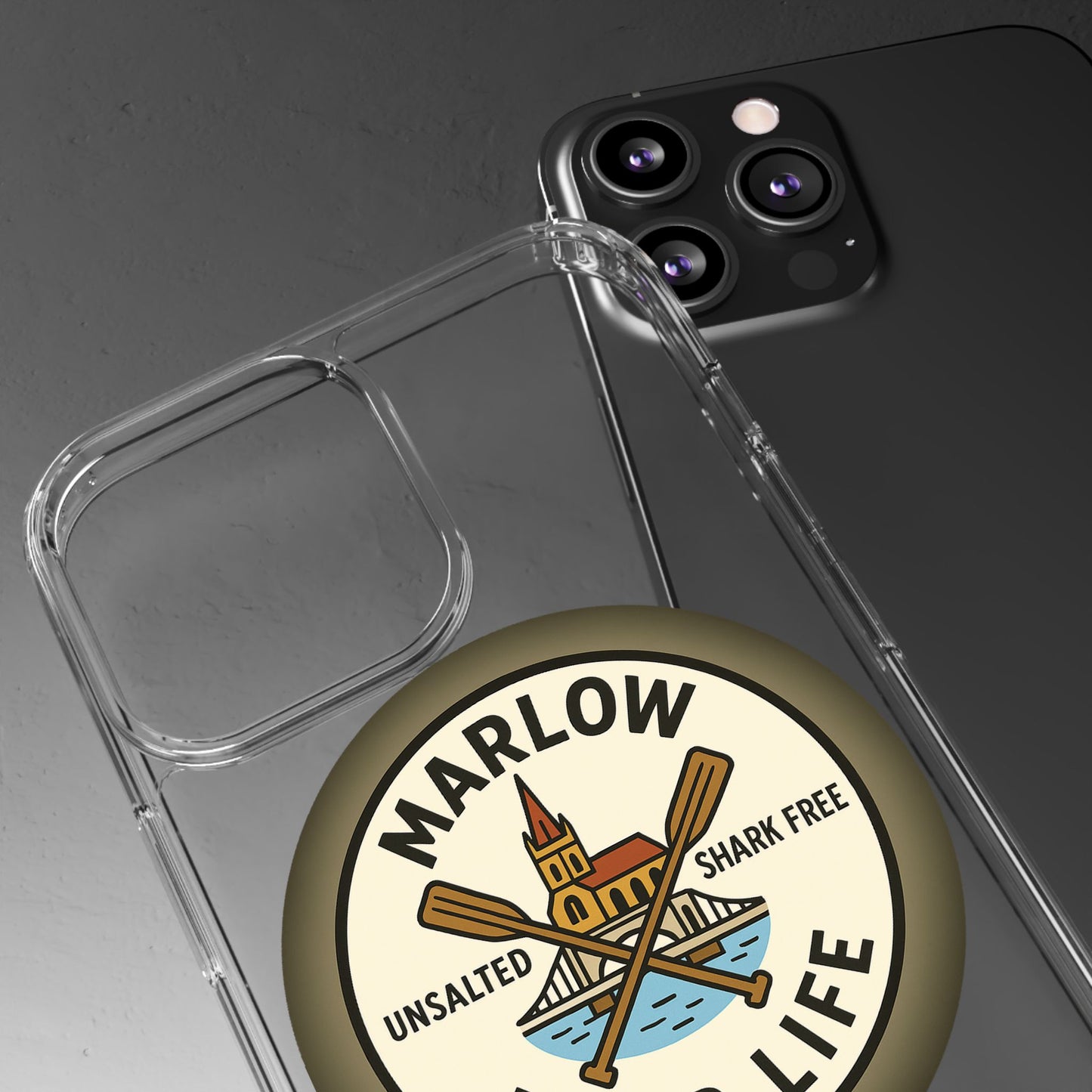 Marlow River Life Clear Phone Case - Unsalted & Shark Free Design