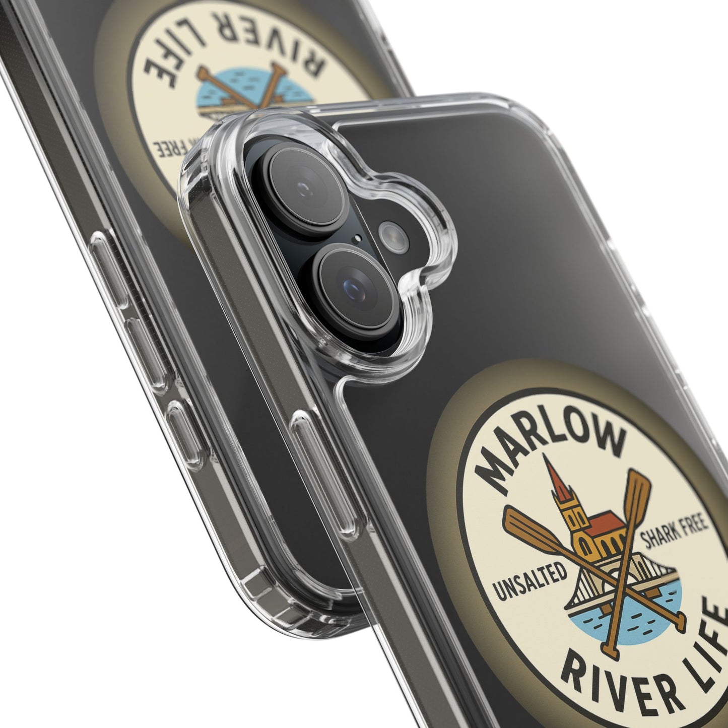 Marlow River Life Clear Phone Case - Unsalted & Shark Free Design