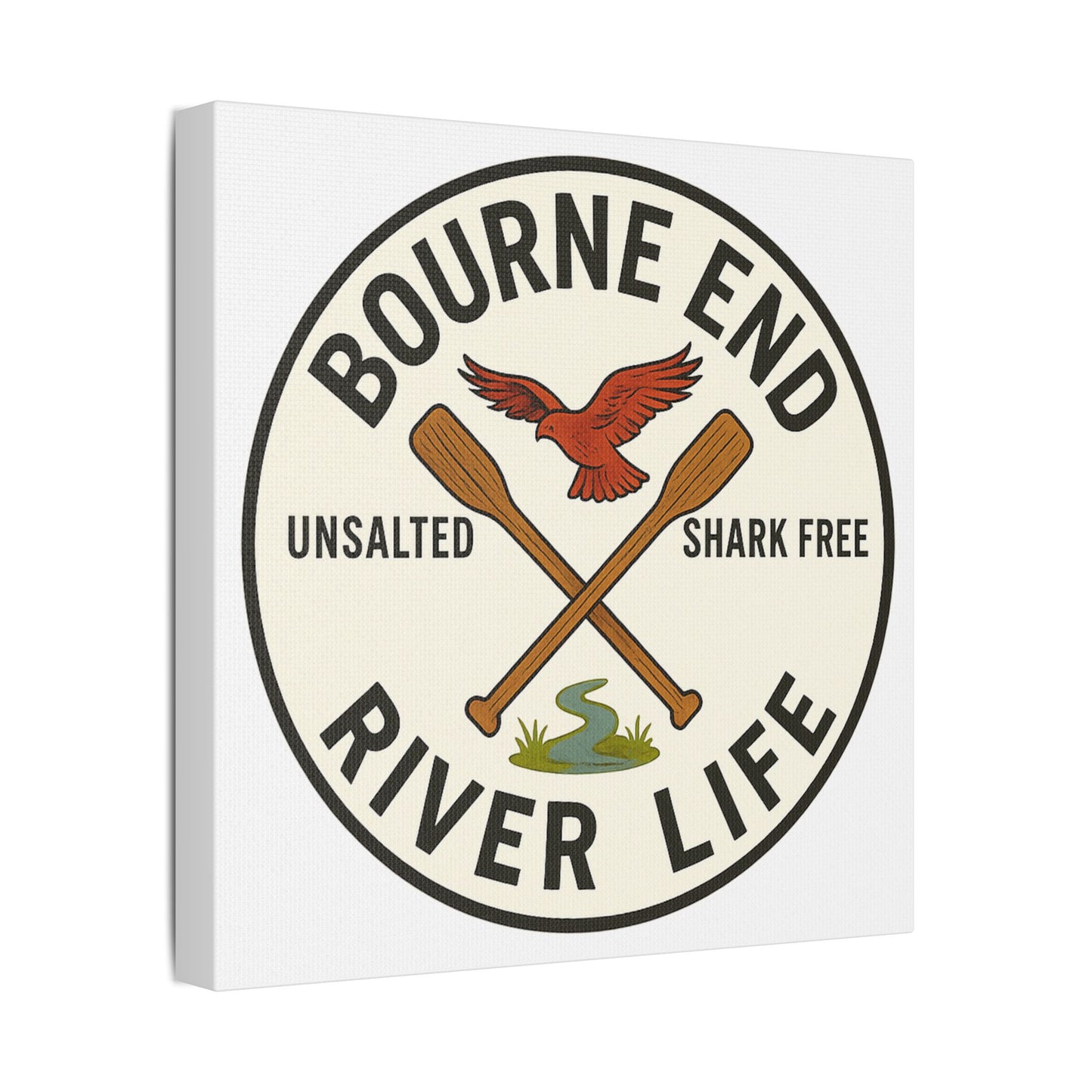 Satin Canvas Wall Art - Bourne End River Life with Paddles & Bird Design
