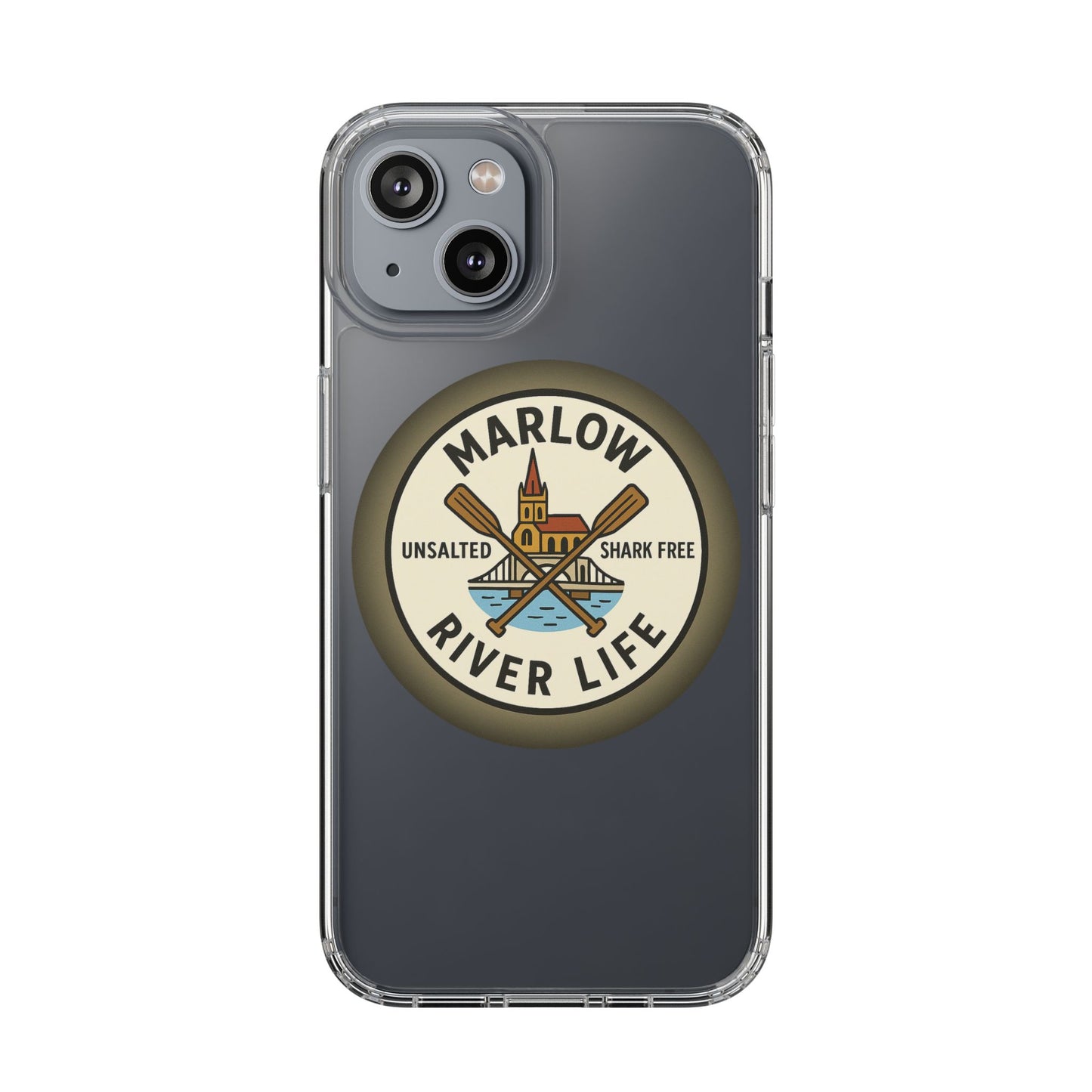 Marlow River Life Clear Phone Case - Unsalted & Shark Free Design