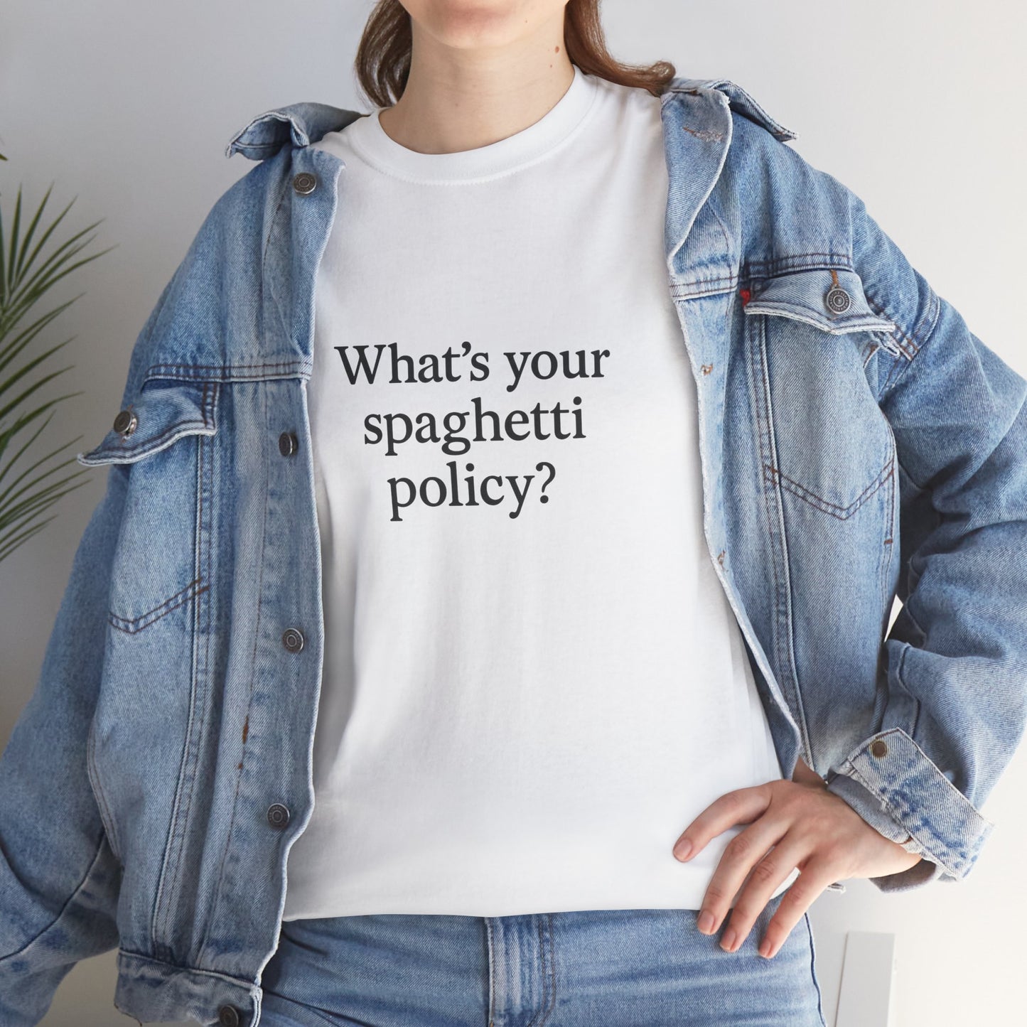 Funny Unisex Heavy Cotton Tee - 'Spagetti Policy?' Graphic T-Shirt