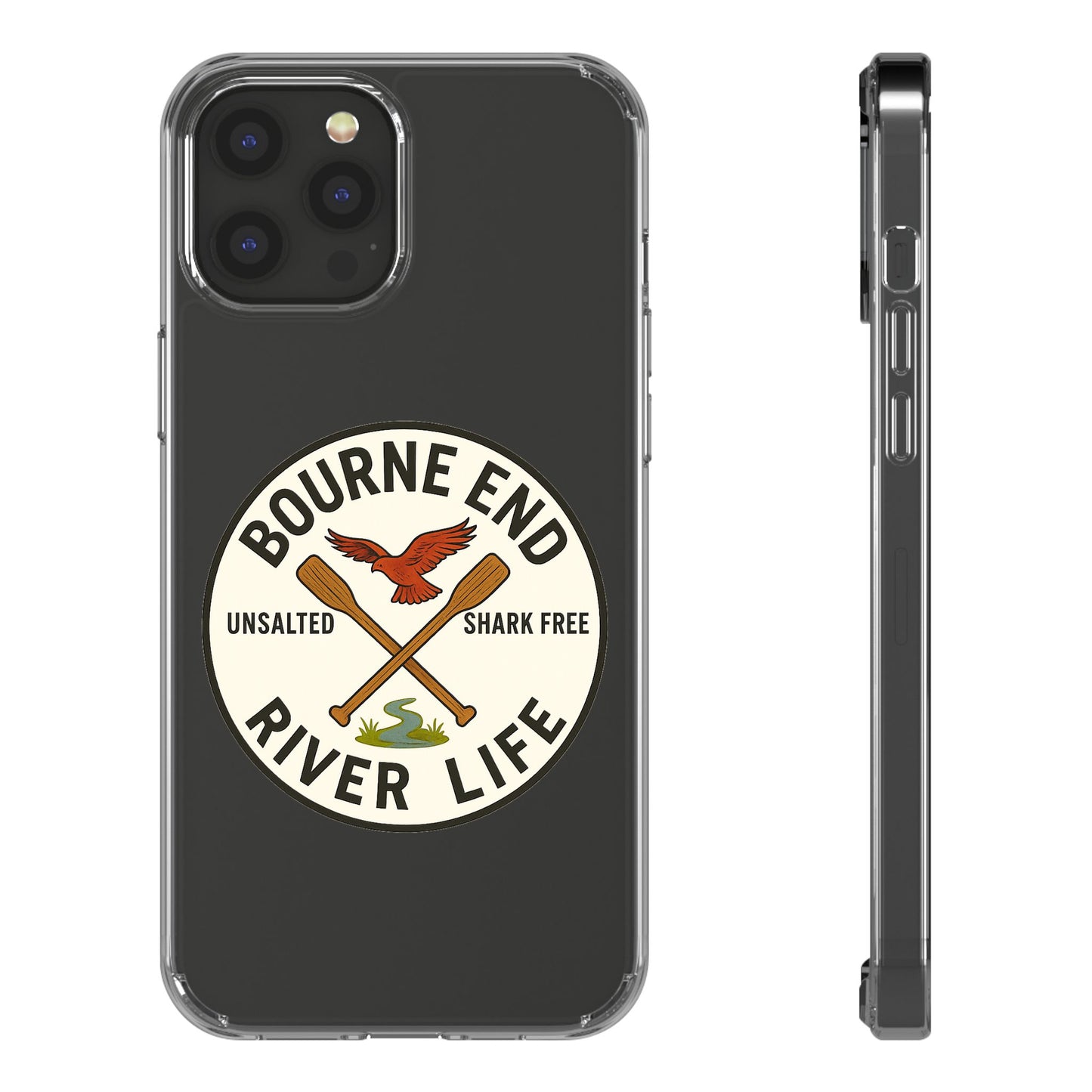 Bourne End River Life Clear Phone Case - Unsalted & Shark Free Design