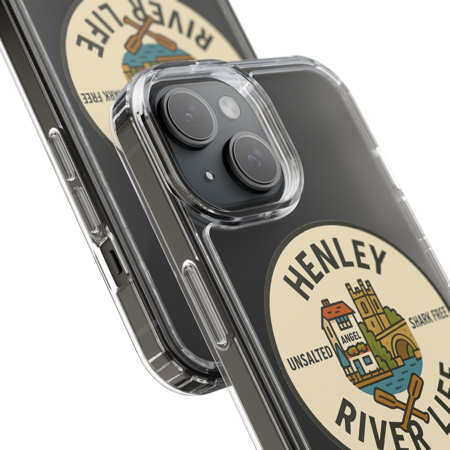 Henley River Life Clear Phone Case - Unsalted & Shark Free Design