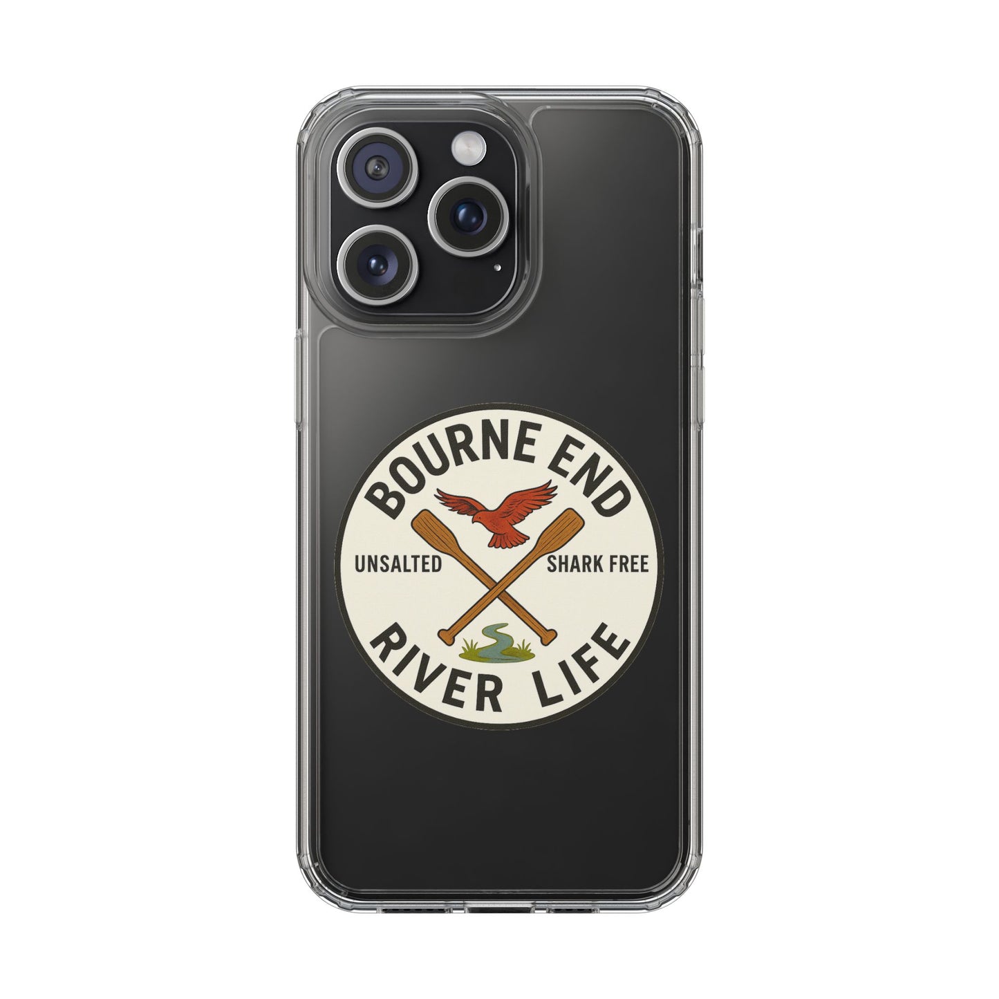 Bourne End River Life Clear Phone Case - Unsalted & Shark Free Design