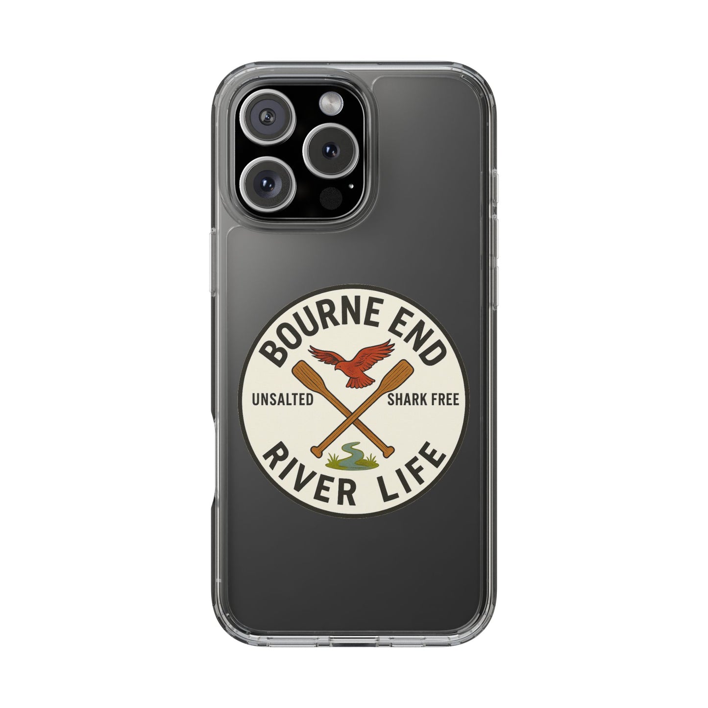 Bourne End River Life Clear Phone Case - Unsalted & Shark Free Design