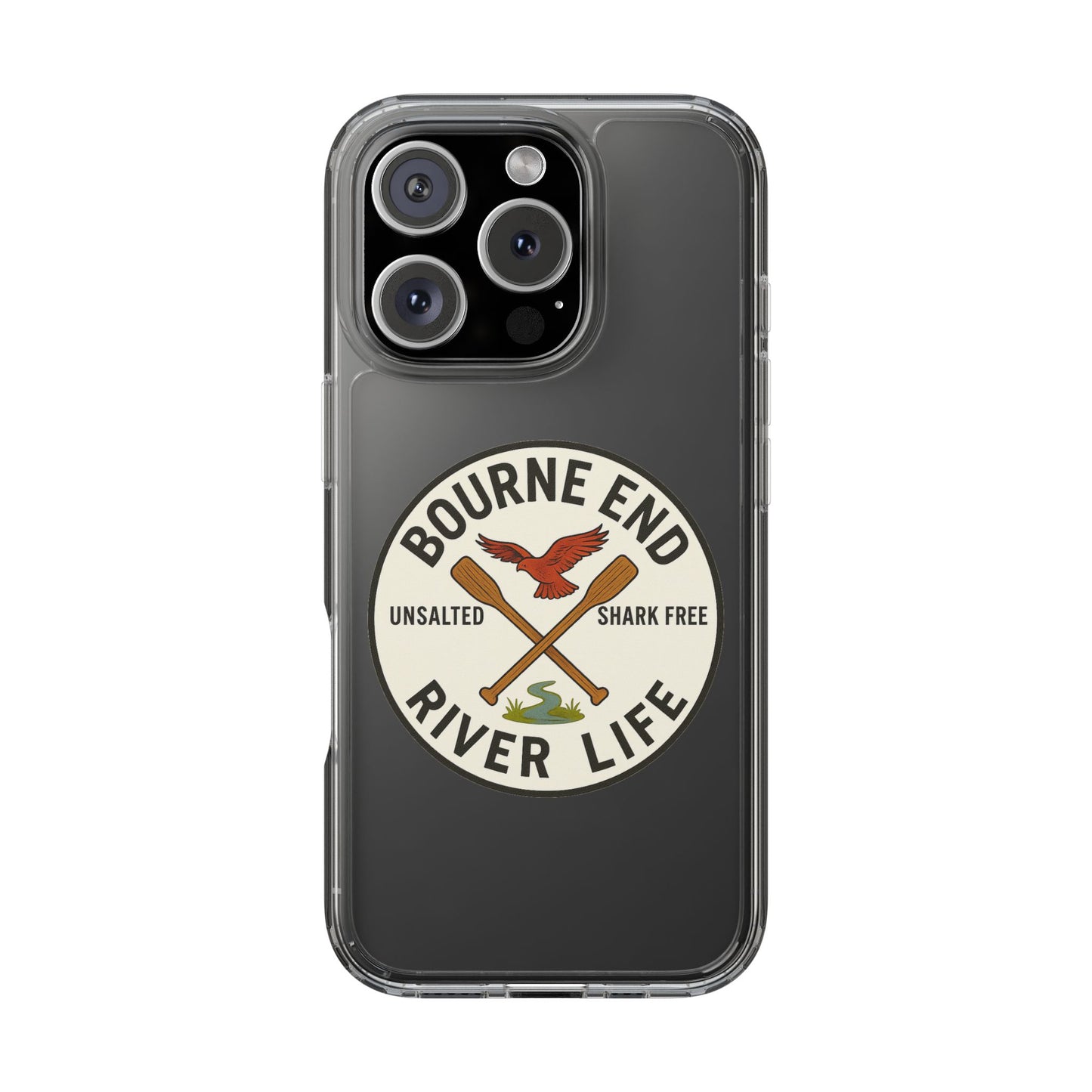 Bourne End River Life Clear Phone Case - Unsalted & Shark Free Design