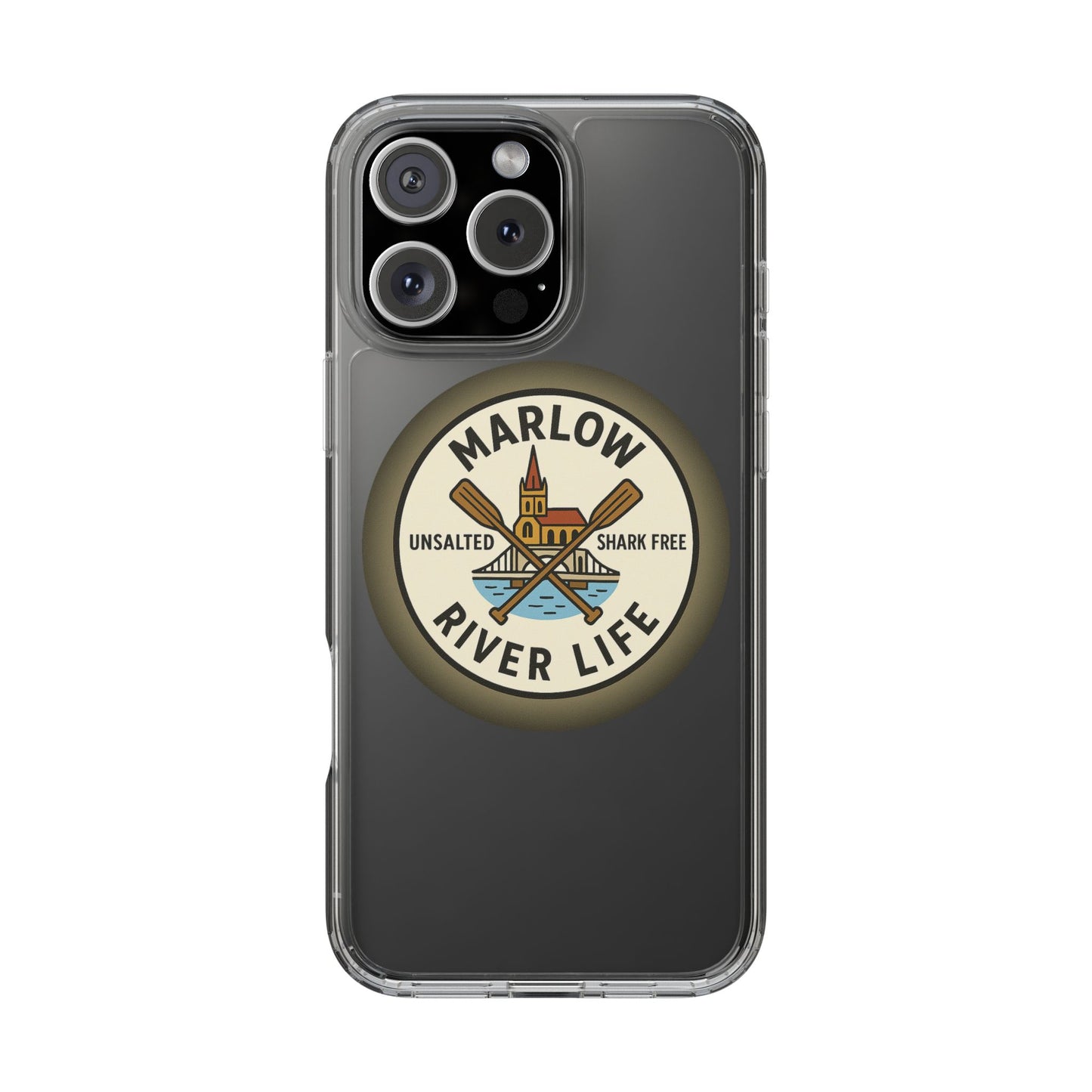 Marlow River Life Clear Phone Case - Unsalted & Shark Free Design