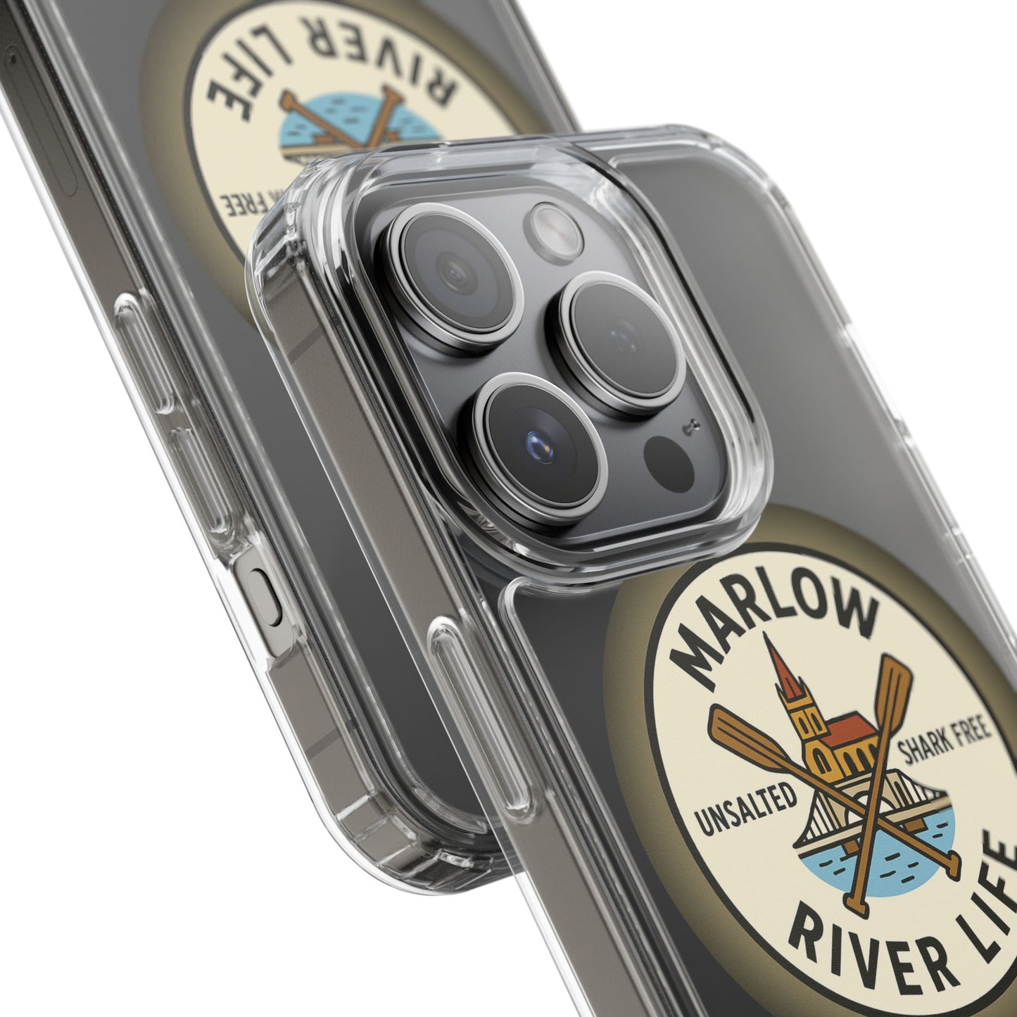 Marlow River Life Clear Phone Case - Unsalted & Shark Free Design