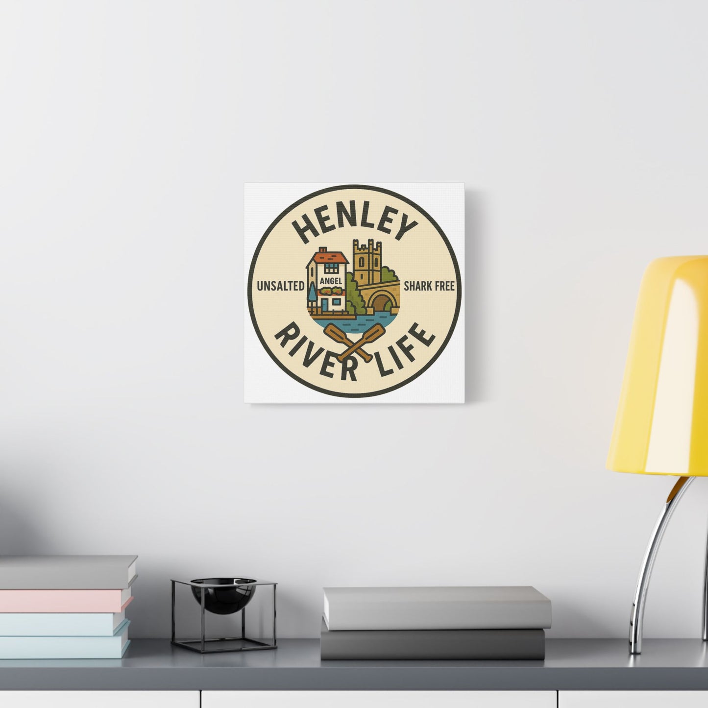 Satin Canvas Wall Art - Henley River Life with Bridge, Angel and church