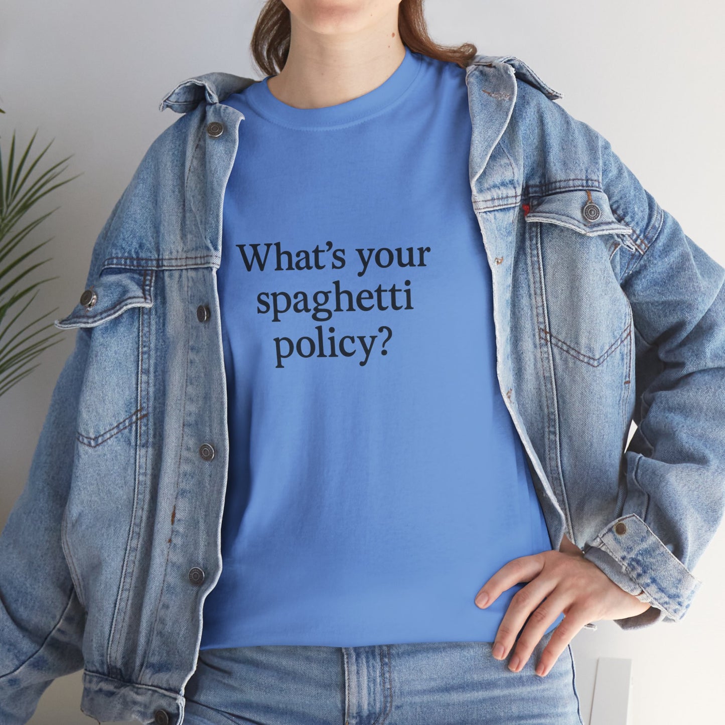 Funny Unisex Heavy Cotton Tee - 'Spagetti Policy?' Graphic T-Shirt