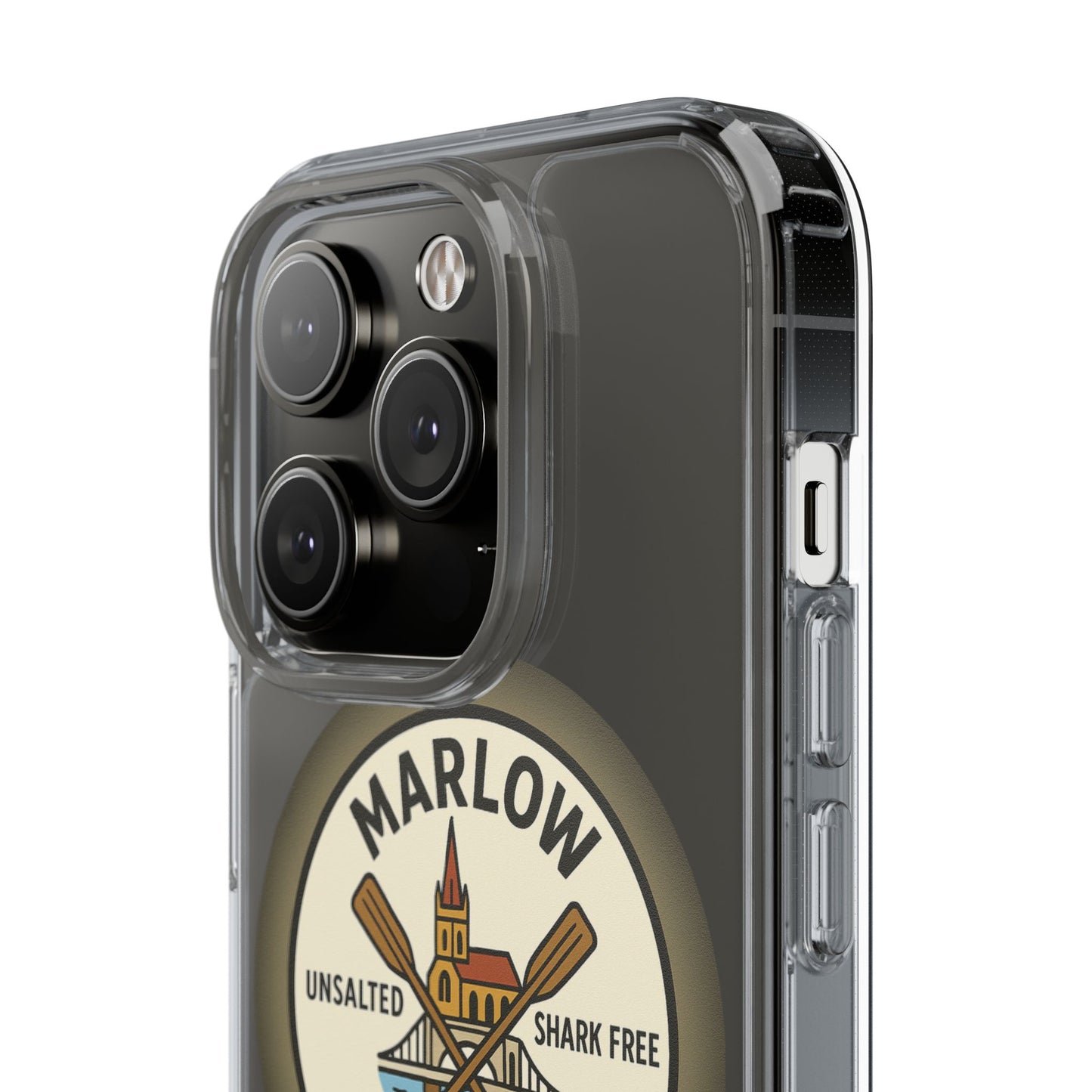 Marlow River Life Clear Phone Case - Unsalted & Shark Free Design