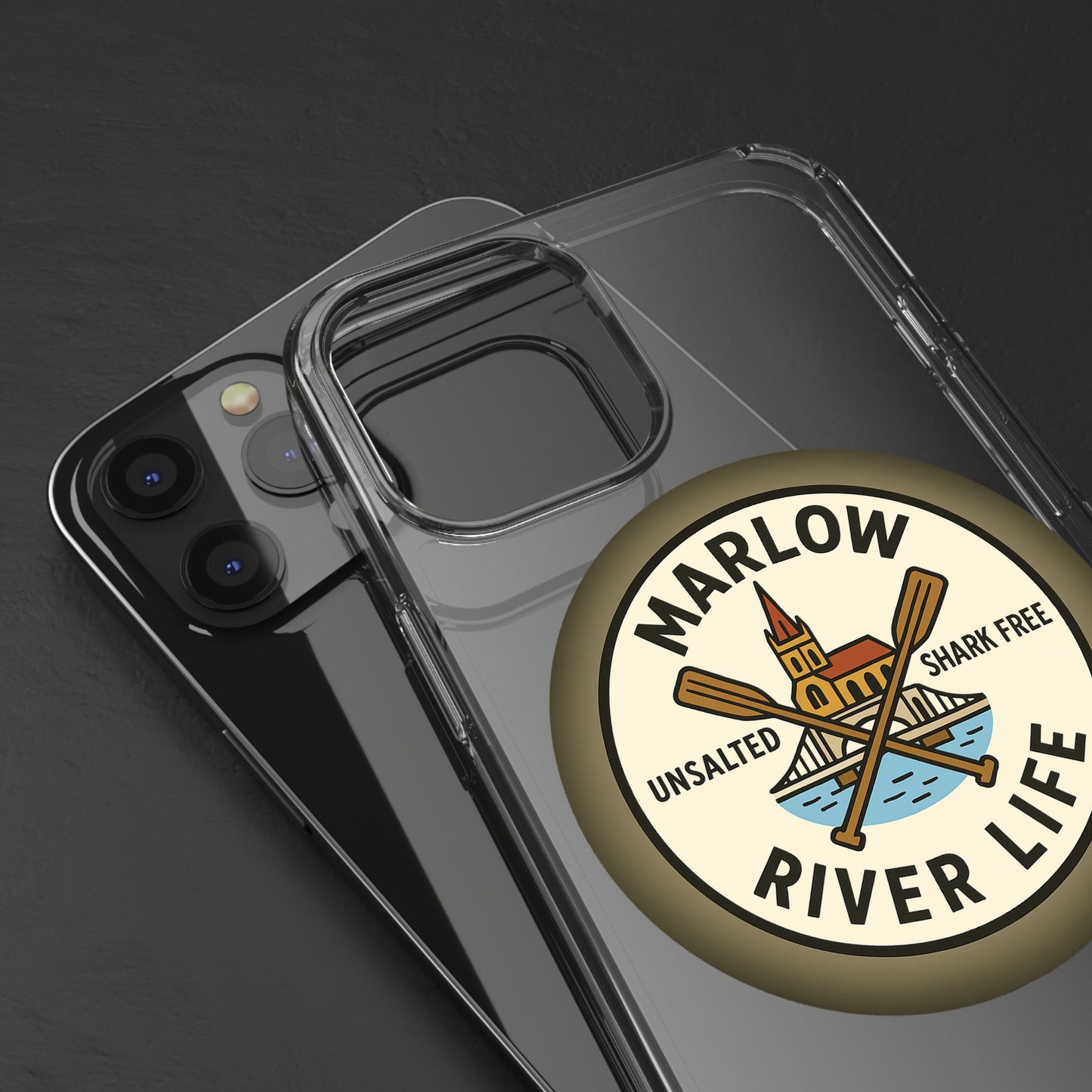 Marlow River Life Clear Phone Case - Unsalted & Shark Free Design