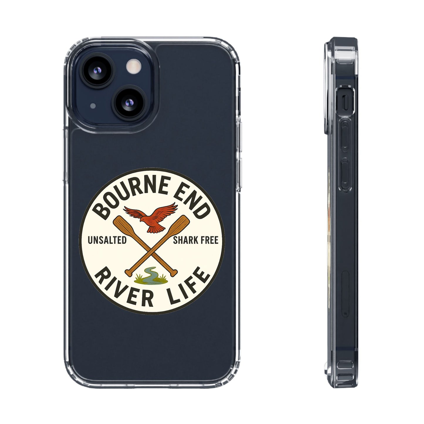 Bourne End River Life Clear Phone Case - Unsalted & Shark Free Design