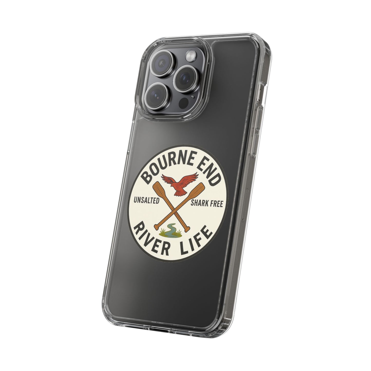 Bourne End River Life Clear Phone Case - Unsalted & Shark Free Design