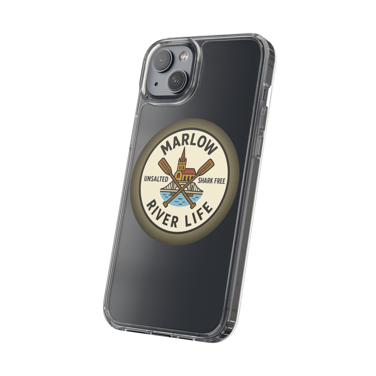 Marlow River Life Clear Phone Case - Unsalted & Shark Free Design