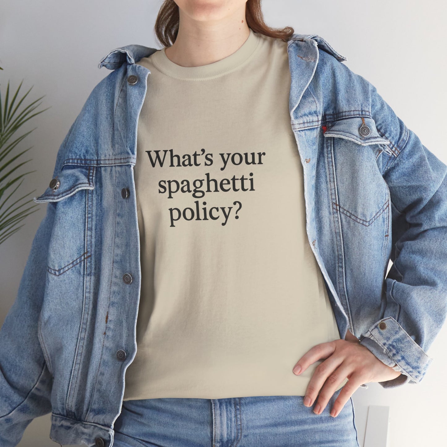 Funny Unisex Heavy Cotton Tee - 'Spagetti Policy?' Graphic T-Shirt