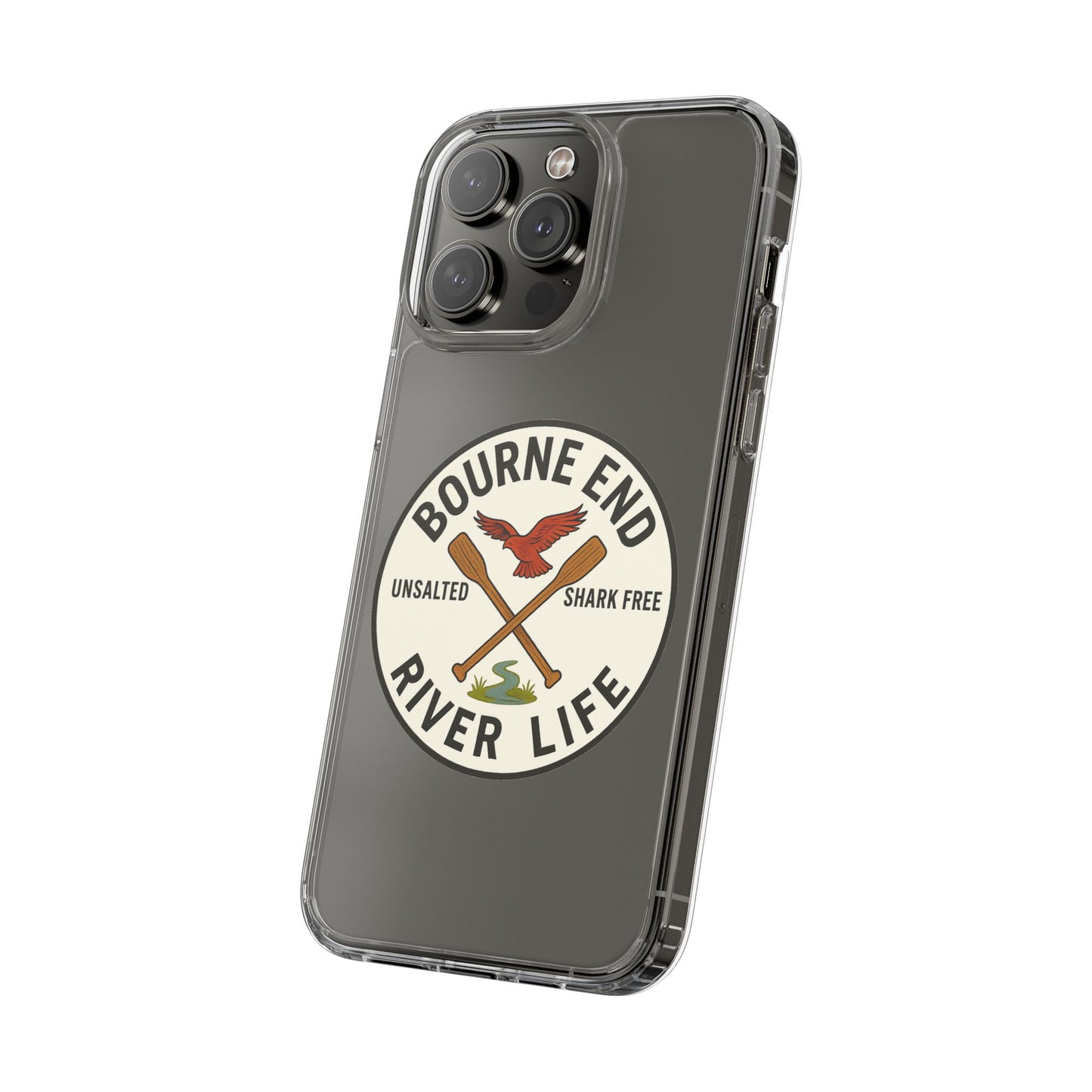 Bourne End River Life Clear Phone Case - Unsalted & Shark Free Design