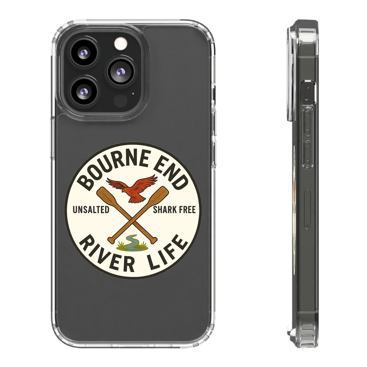 Bourne End River Life Clear Phone Case - Unsalted & Shark Free Design