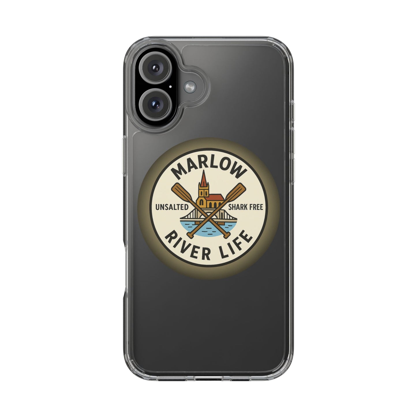 Marlow River Life Clear Phone Case - Unsalted & Shark Free Design