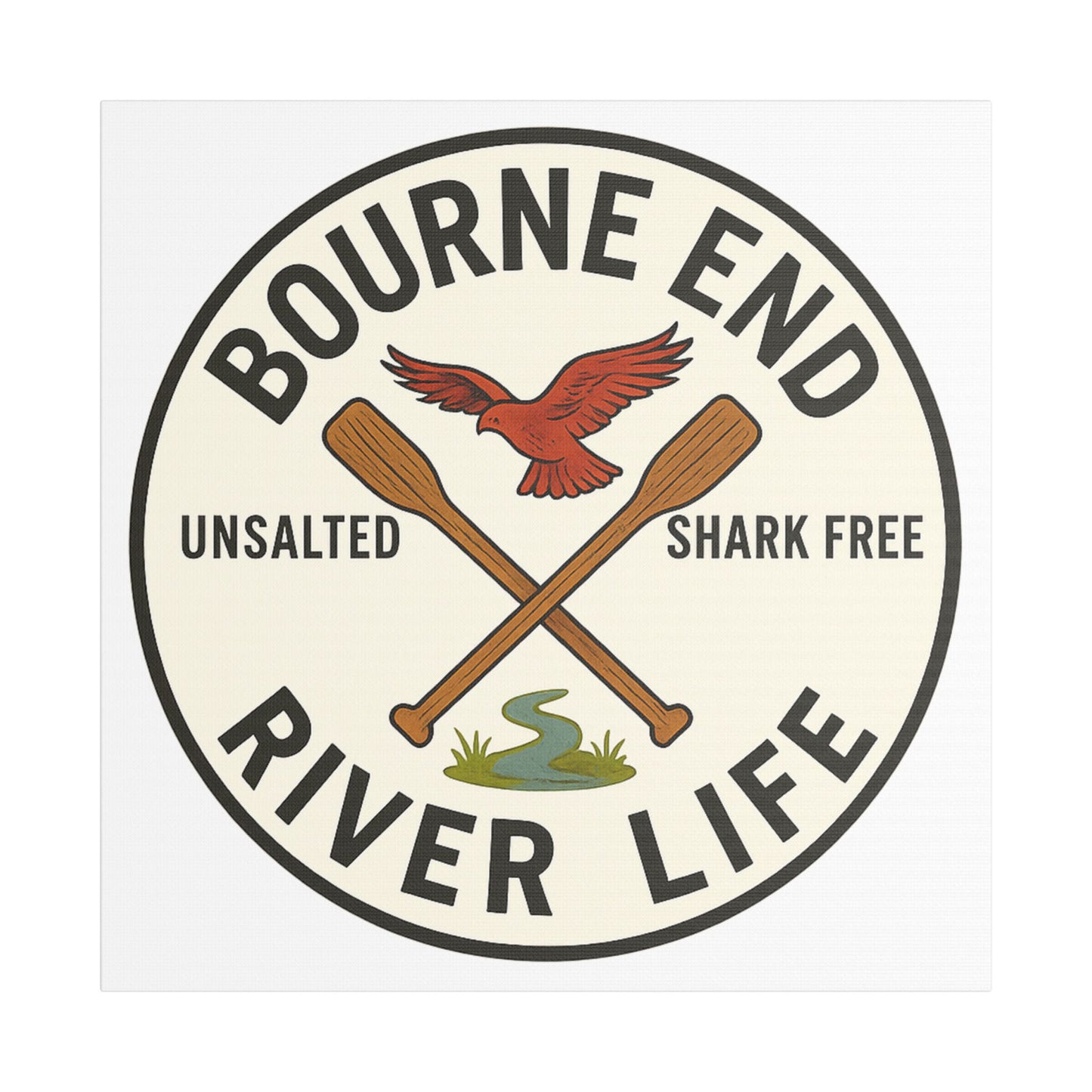 Satin Canvas Wall Art - Bourne End River Life with Paddles & Bird Design