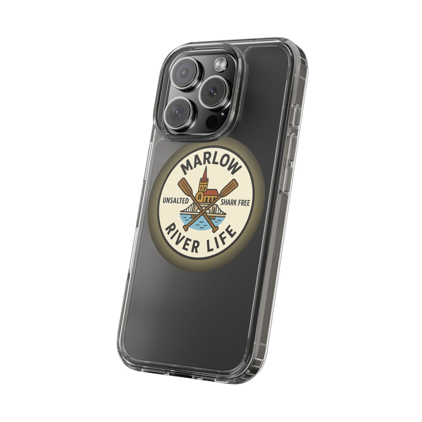 Marlow River Life Clear Phone Case - Unsalted & Shark Free Design