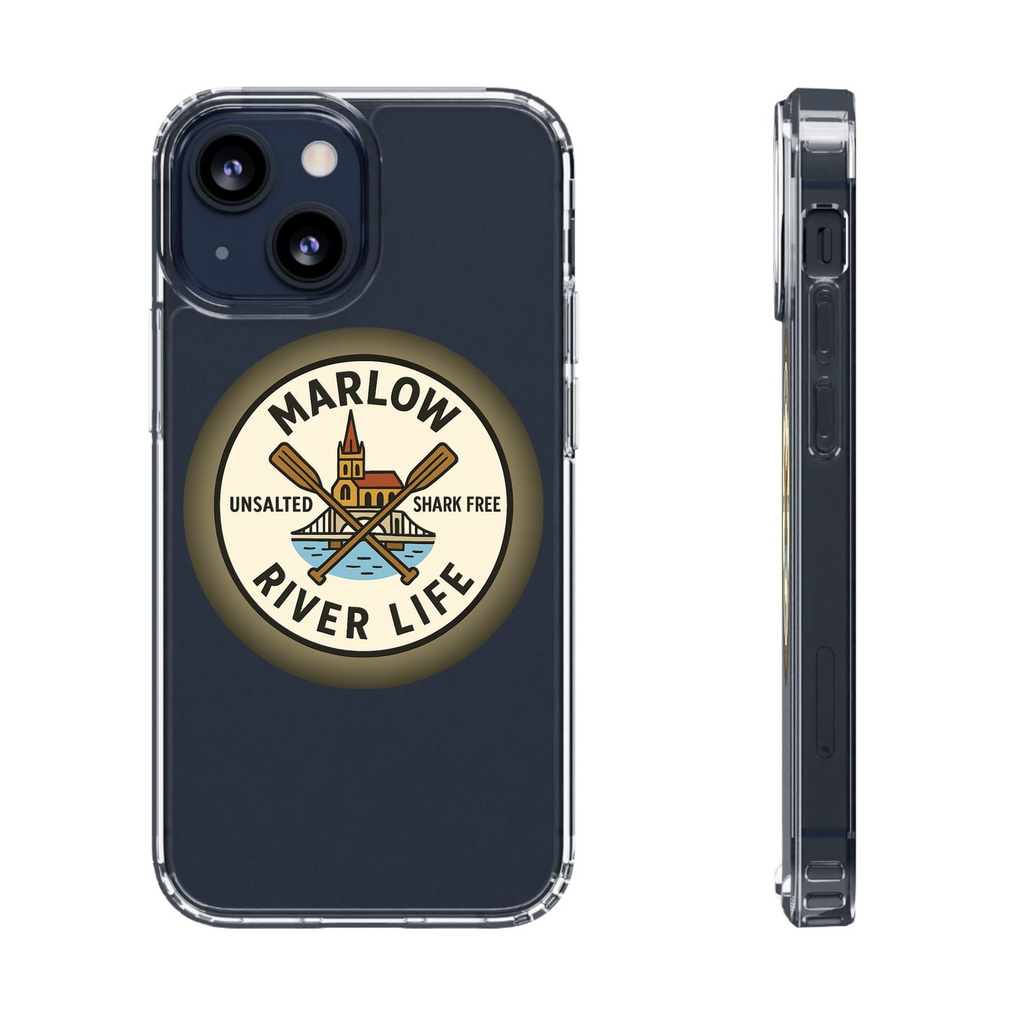 Marlow River Life Clear Phone Case - Unsalted & Shark Free Design