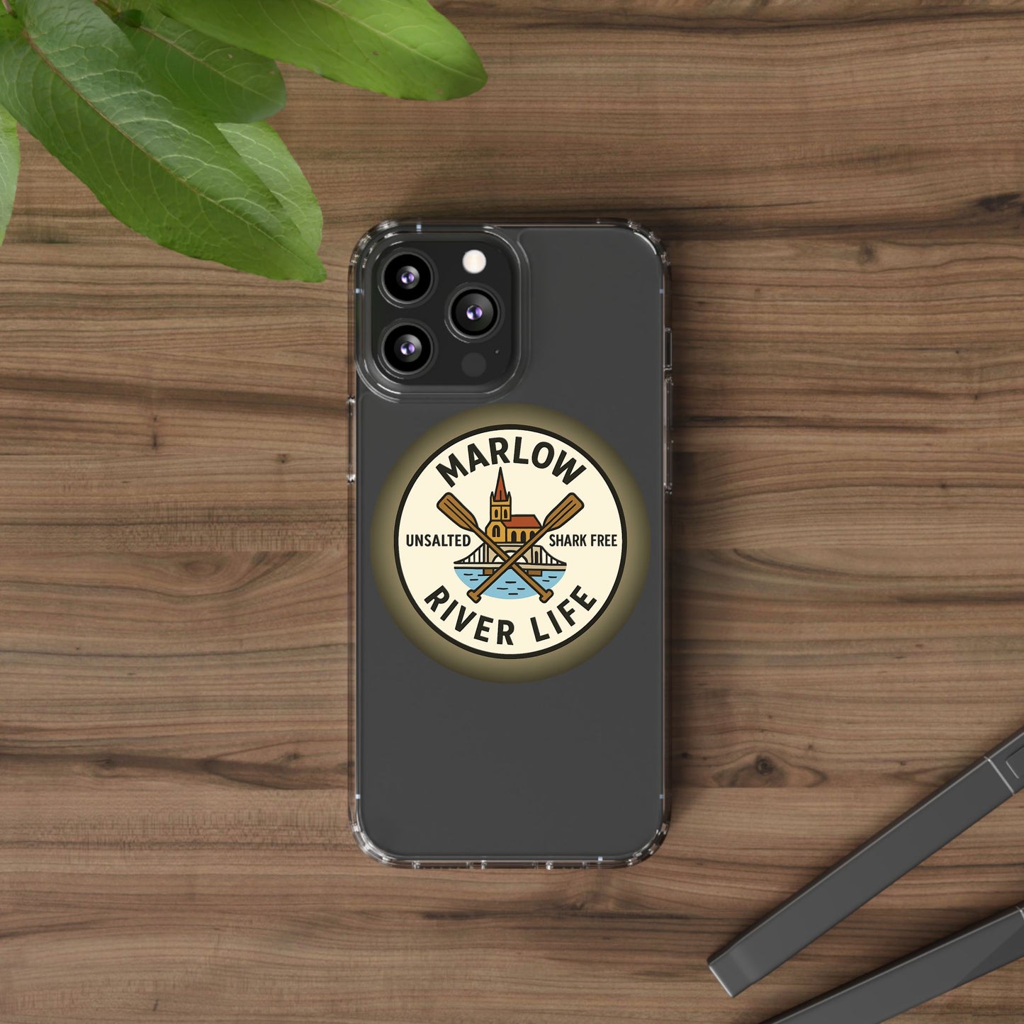 Marlow River Life Clear Phone Case - Unsalted & Shark Free Design