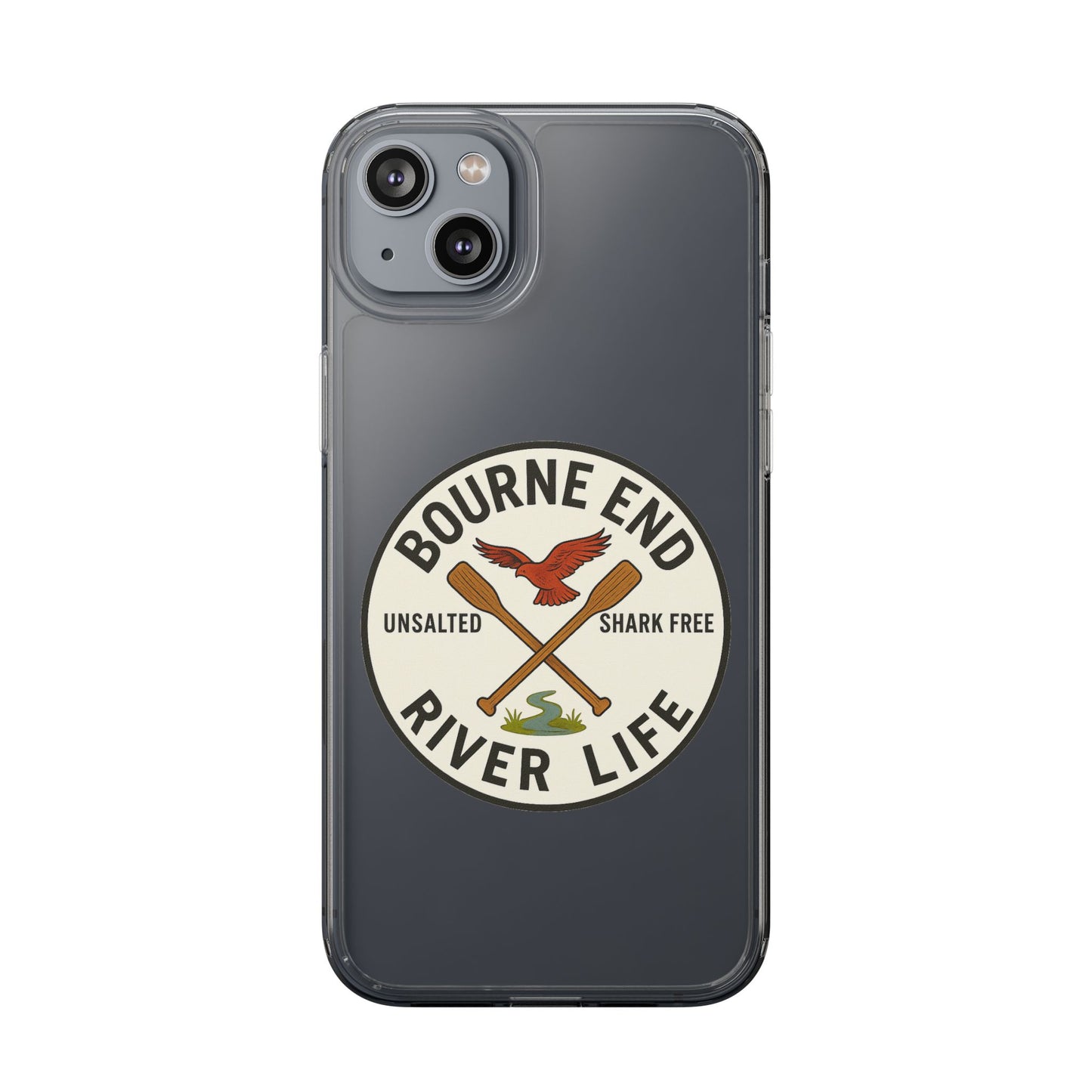 Bourne End River Life Clear Phone Case - Unsalted & Shark Free Design