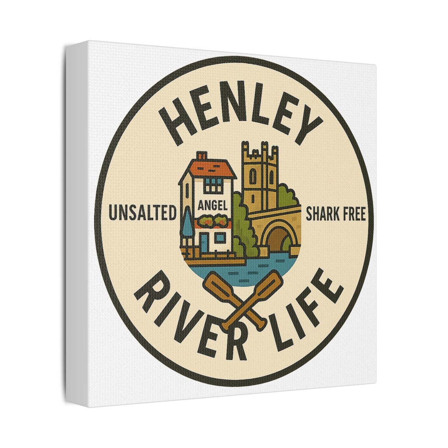 Satin Canvas Wall Art - Henley River Life with Bridge, Angel and church