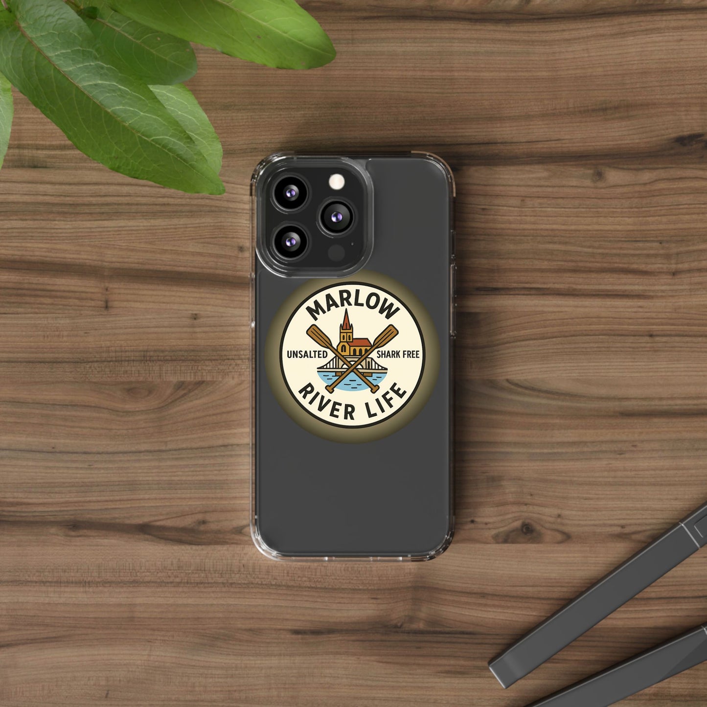 Marlow River Life Clear Phone Case - Unsalted & Shark Free Design