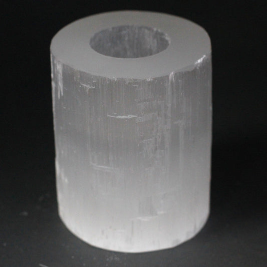 Selenite Cylinder Candle Holder - 10 cm. Diameter 8cm, Height 10cm