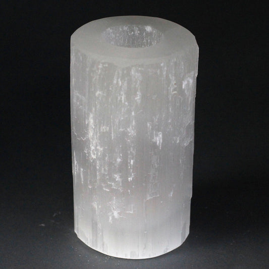 Selenite Cylinder Candle Holder - 15 cm. Diameter 8cm, Height 15cm