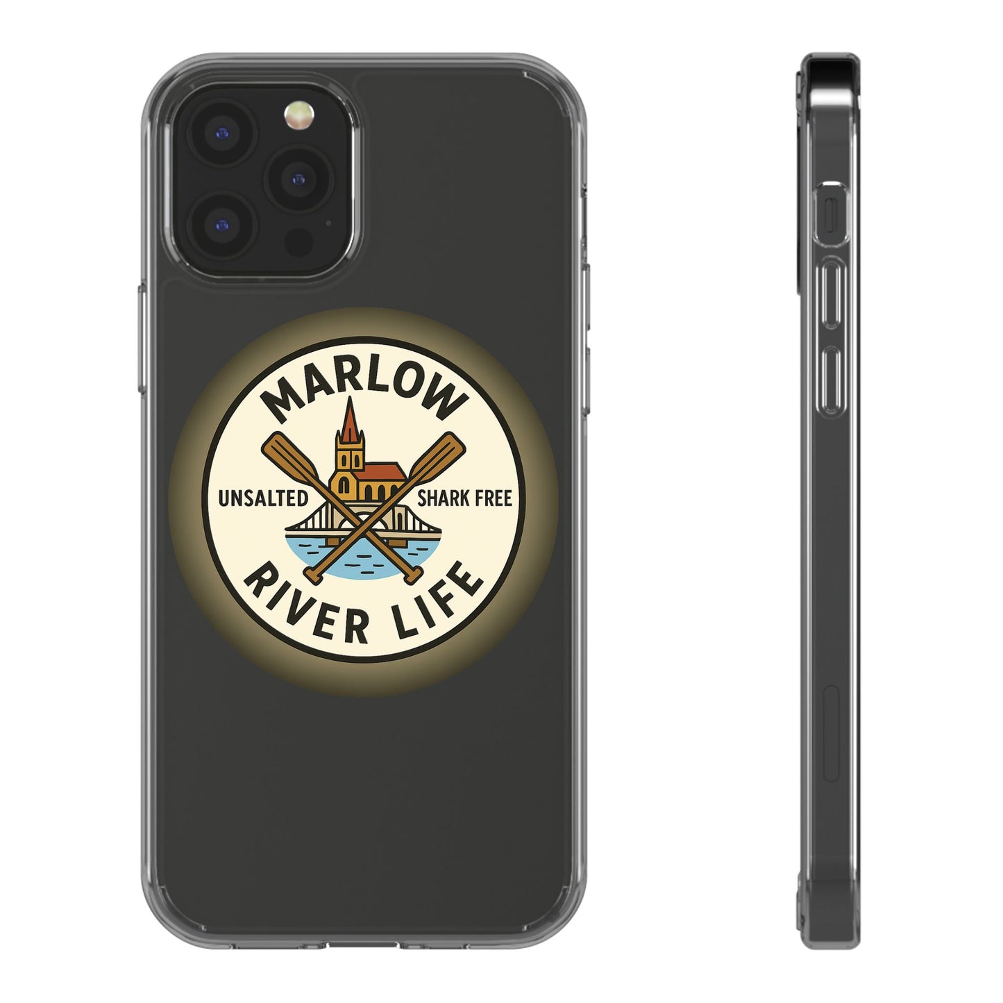 Marlow River Life Clear Phone Case - Unsalted & Shark Free Design