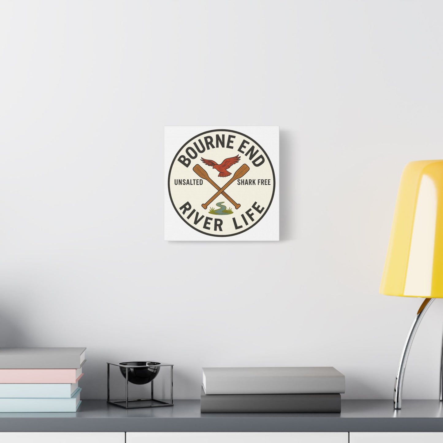 Satin Canvas Wall Art - Bourne End River Life with Paddles & Bird Design