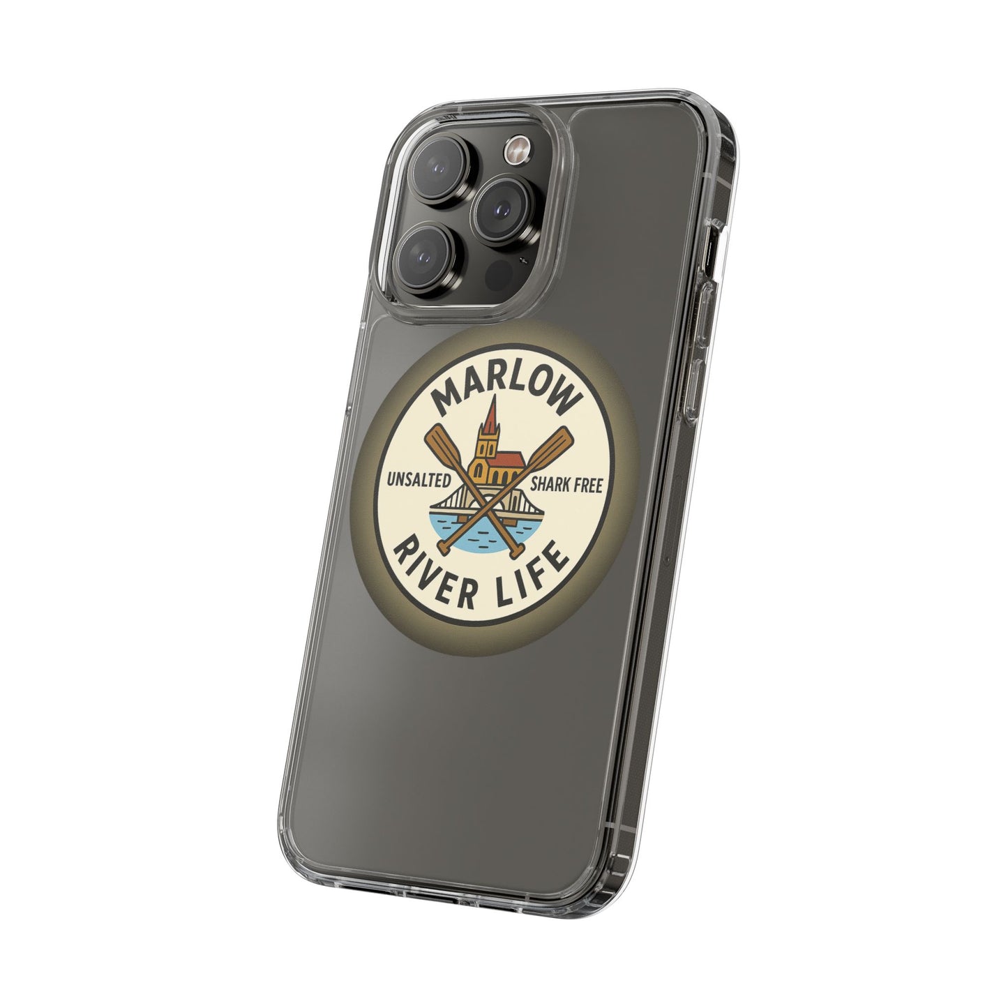 Marlow River Life Clear Phone Case - Unsalted & Shark Free Design