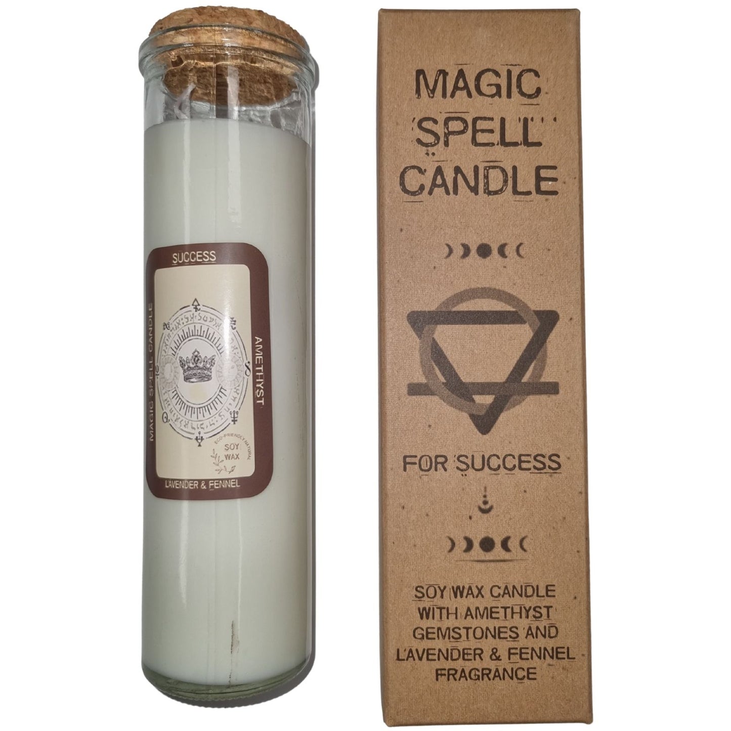 Magic Spell Candle - Success. Soy wax Candle with AMETHYST gemstones and LAVENDER & FENNEL fragrance