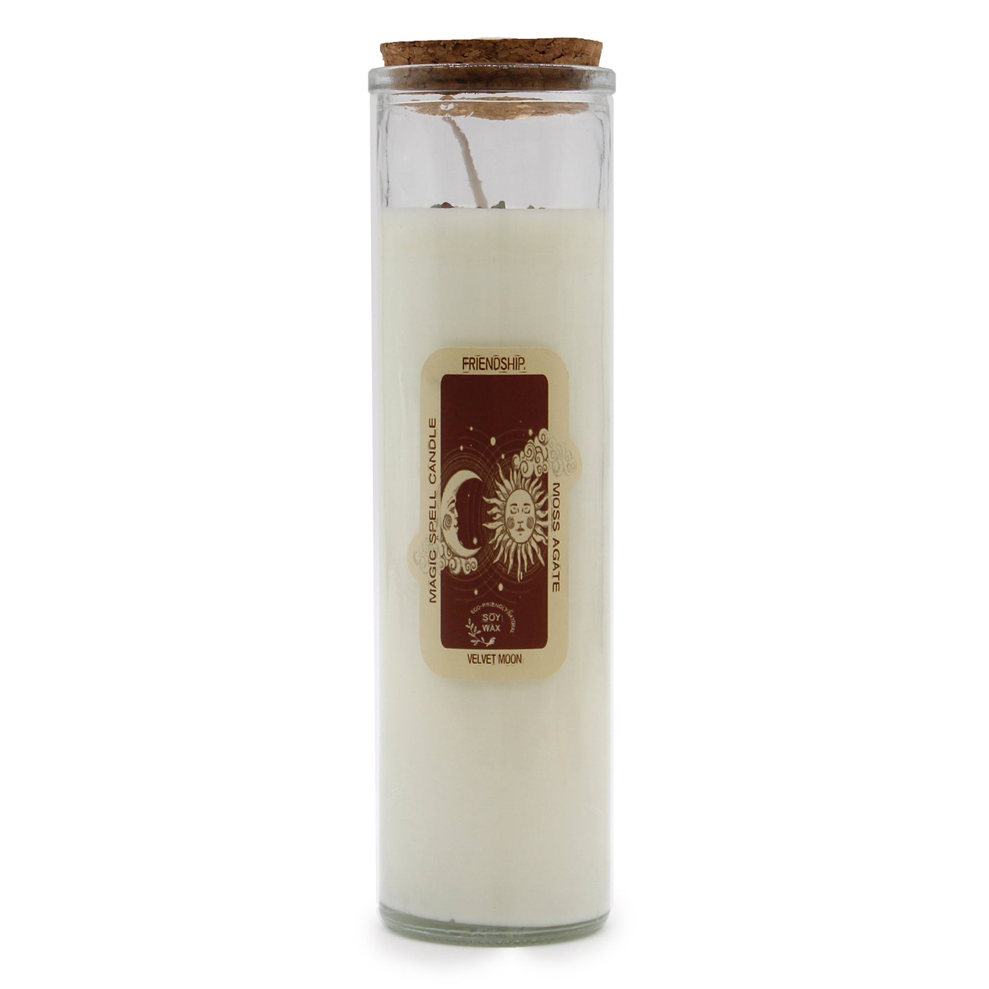 Magic Spell Candle - Friendship - Soy wax Candle with MOSS AGATE gemstones & VELVET MOON fragrance.